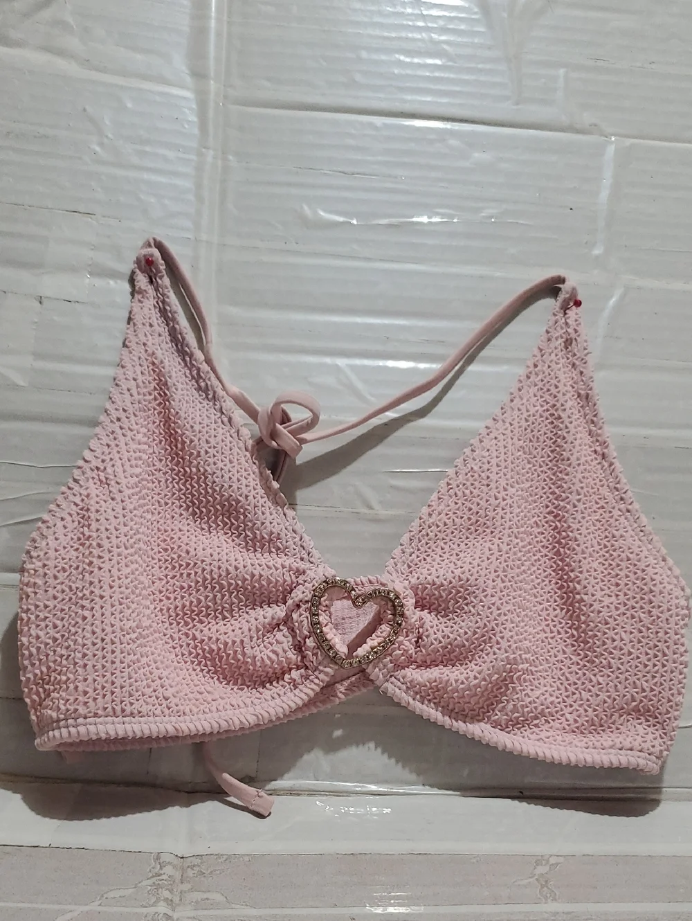 Halter Pink Heart-Accent Knit Vikini Top - Women Intimates & Sleepwear Size S